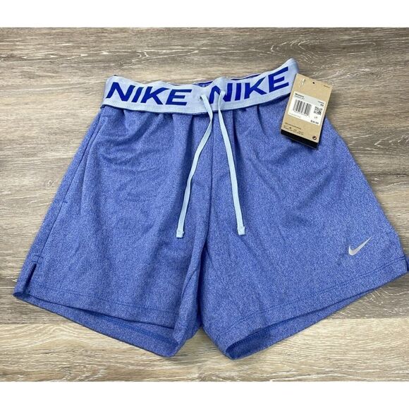 Nike Dri Fit Womens XS Attack Fitness Shorts Mid Rise DX6024-010 Roll Band Blue - Picture 1 of 6